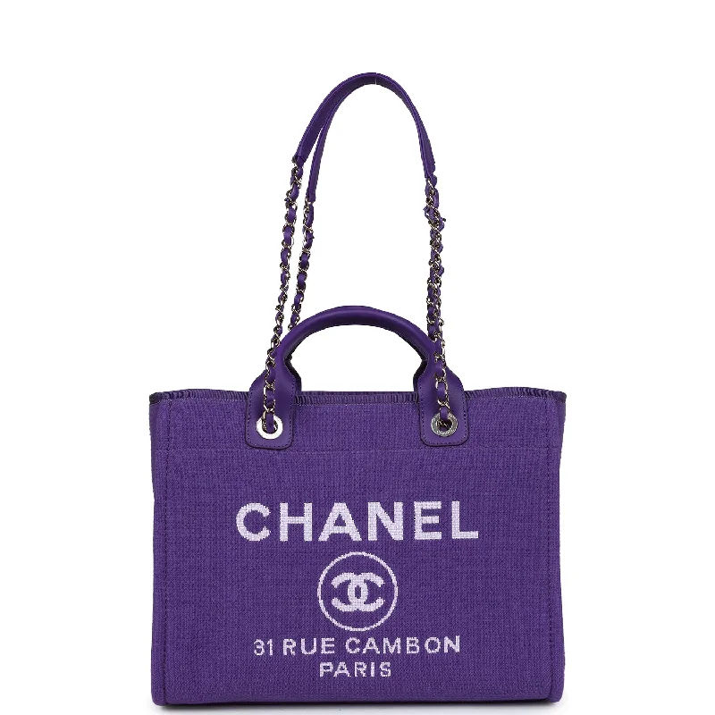 Chanel Small Deauville Shopping Tote Purple Canvas Gold Hardware