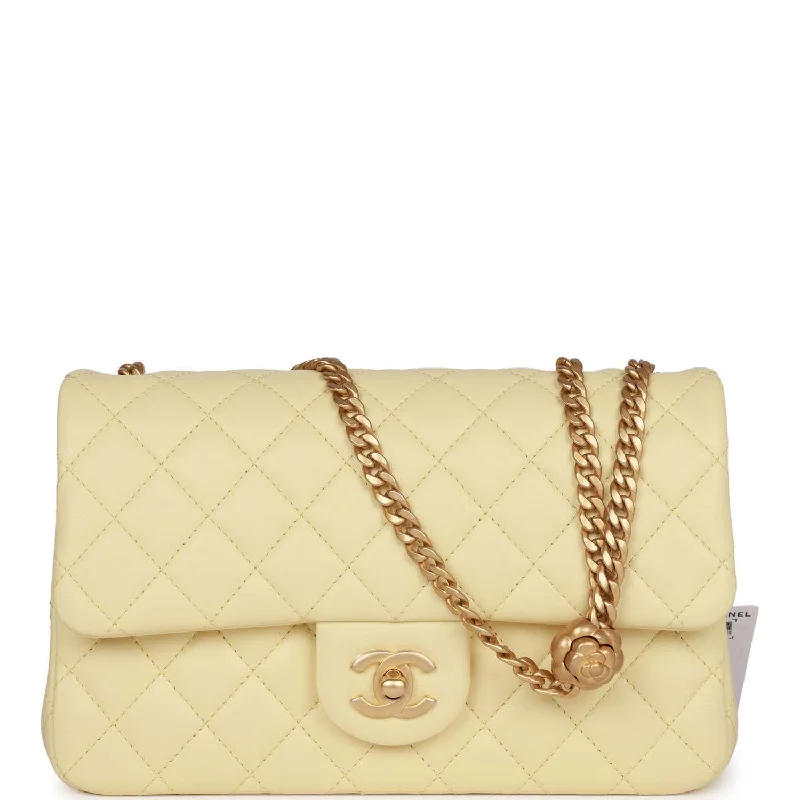 Chanel Camellia Crush Medium Flap Yellow Lambskin Antique Gold Hardware