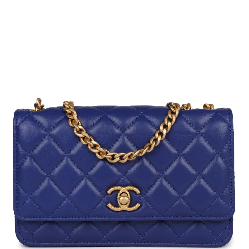 Chanel Wallet On Chain WOC Blue Lambskin Antique Gold Hardware