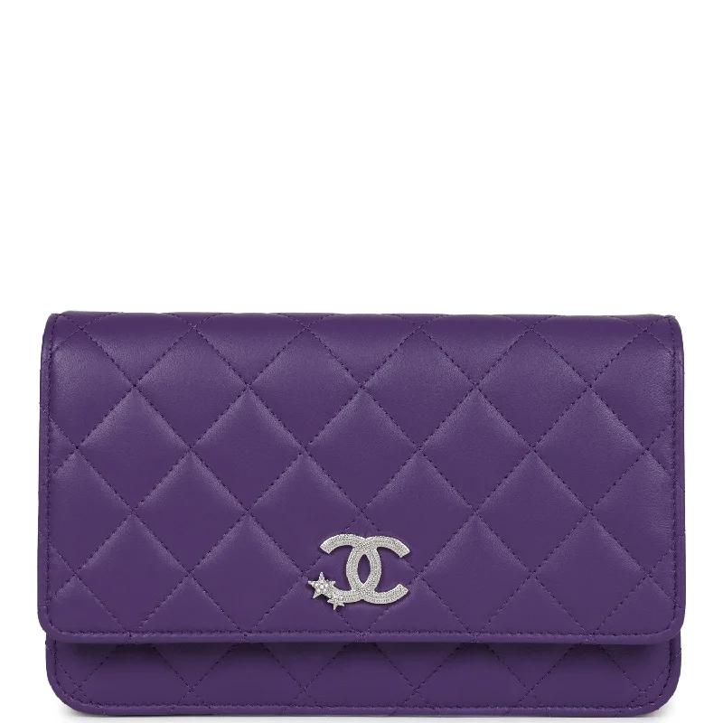 Chanel Wallet On Chain WOC Purple Lambskin Silver Hardware