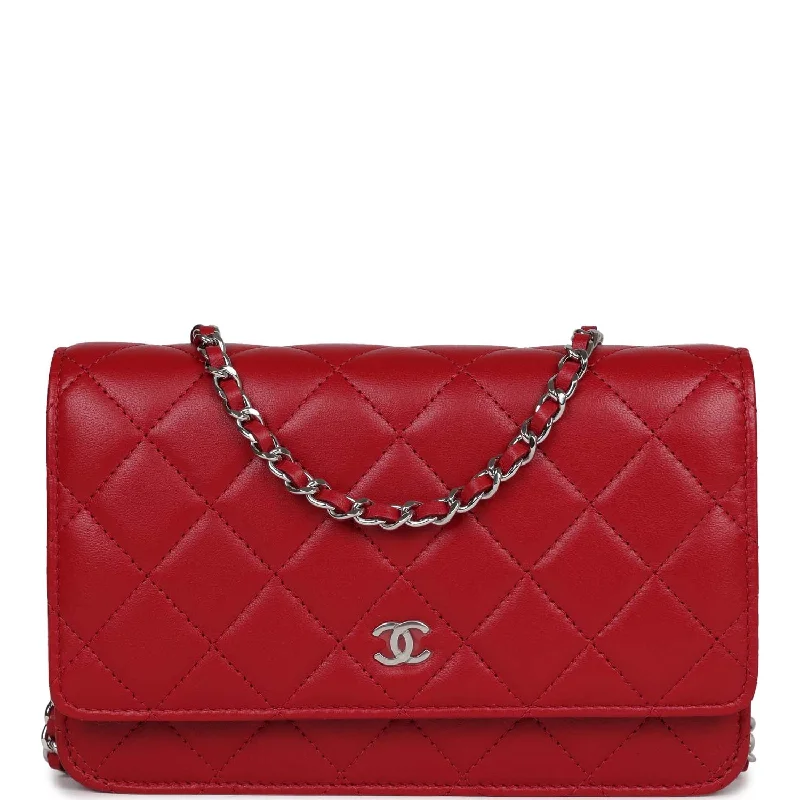 Chanel Wallet on Chain WOC Red Lambskin Silver Hardware