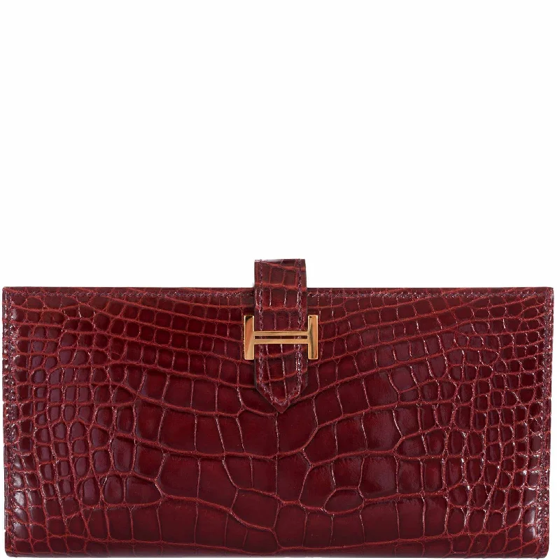 Hermès Bearn Wallet With Gusset Bourgogne Alligator Gold Hardware