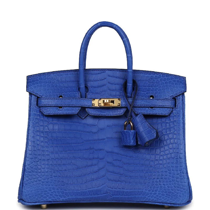 Hermes Birkin 25 Bleu Royal Matte Porosus Crocodile Gold Hardware