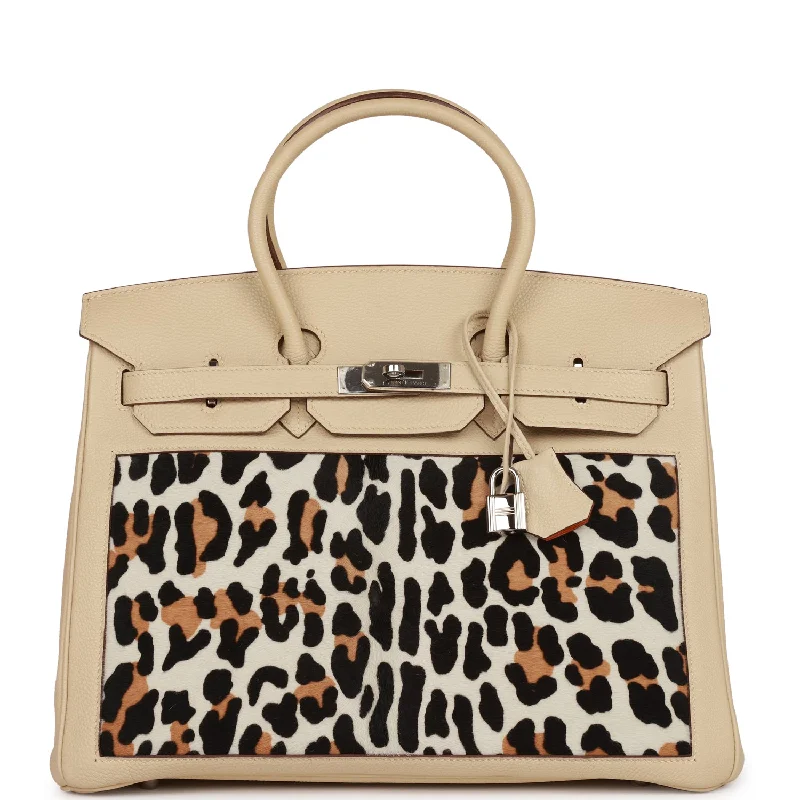 Hermes Birkin 35 Parchemin Togo and Leopard Troika Palladium Hardware