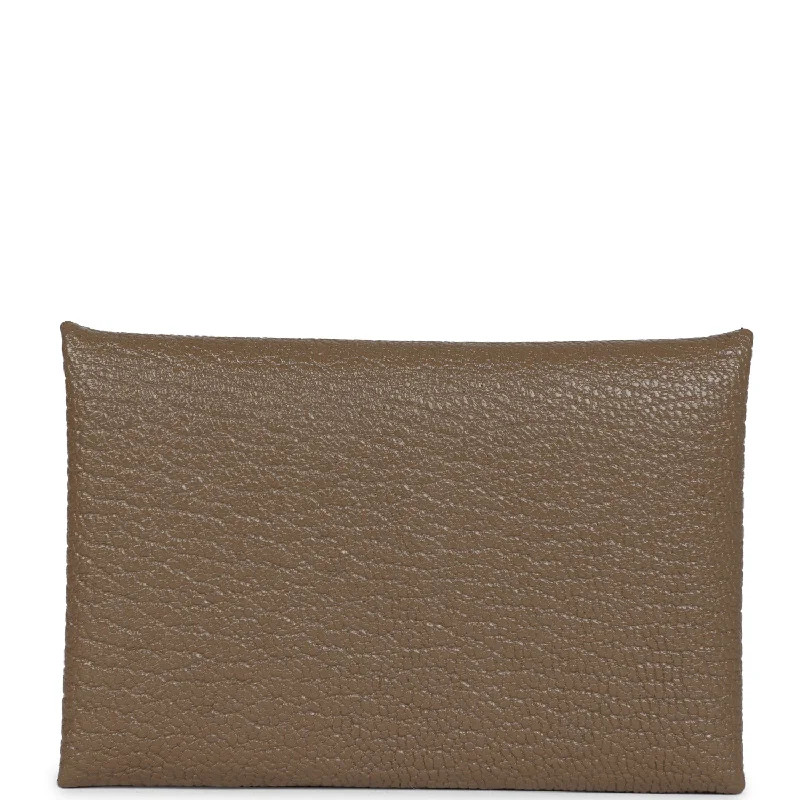 Hermes Calvi Card Holder Etoupe Chevre Palladium Hardware