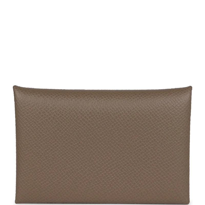 Hermes Calvi Card Holder Etoupe Epsom Palladium Hardware