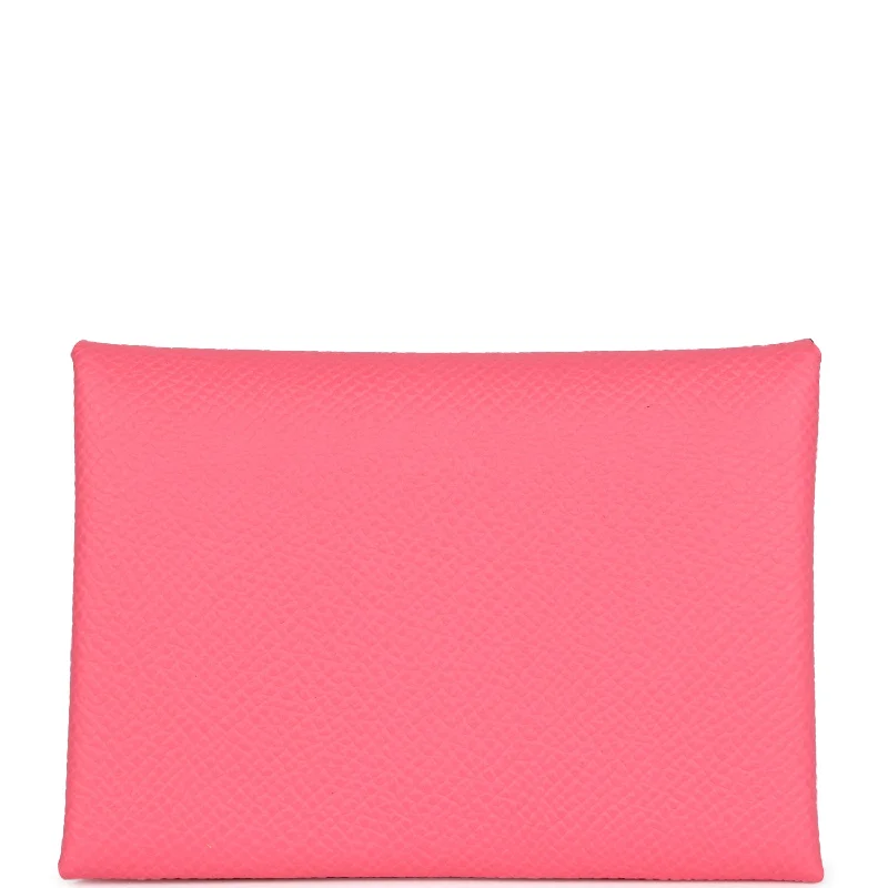 Hermes Calvi Duo Card Holder Rose Azalee Epsom Palladium Hardware