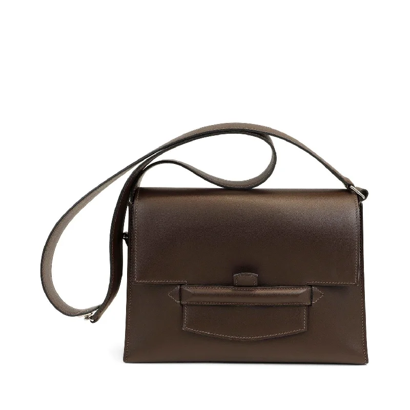 Hermes Espresso Evergrain Crossbody w/ Strap & Palladium Hardware