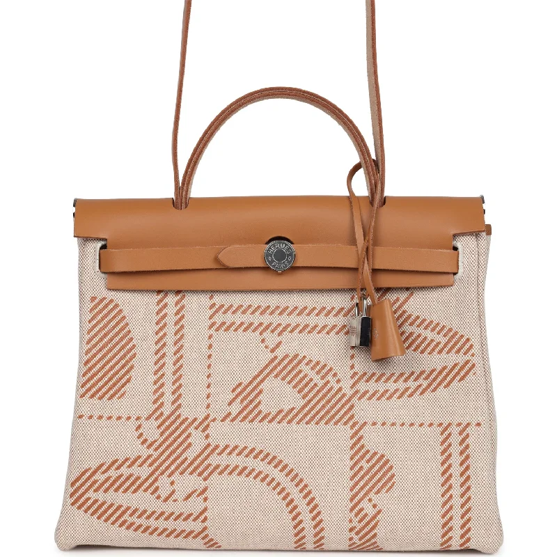 Hermes Herbag Zip PM 31 "Brides de Gala" Natural Sable Berline Hunter and Ecru Toile H Canvas Palladium Hardware