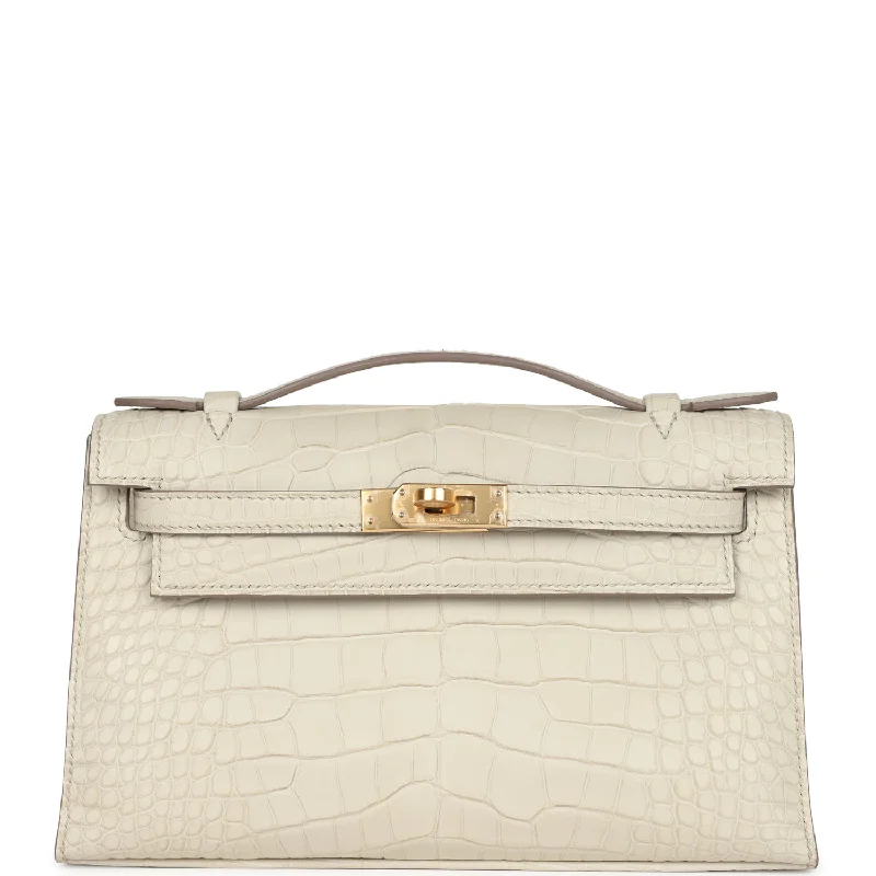 Hermes Kelly Pochette Beton Matte Alligator Gold Hardware