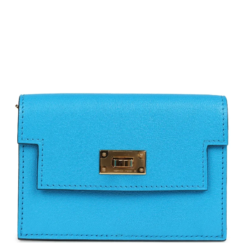 Hermes Kelly Pocket Slim Wallet Bleu Frida Chevre Gold Hardware