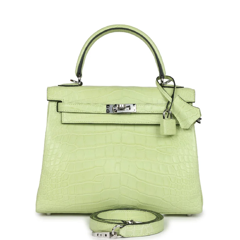 Hermes Kelly Retourne 25 Jaune Bourgeon Matte Alligator Palladium Hardware