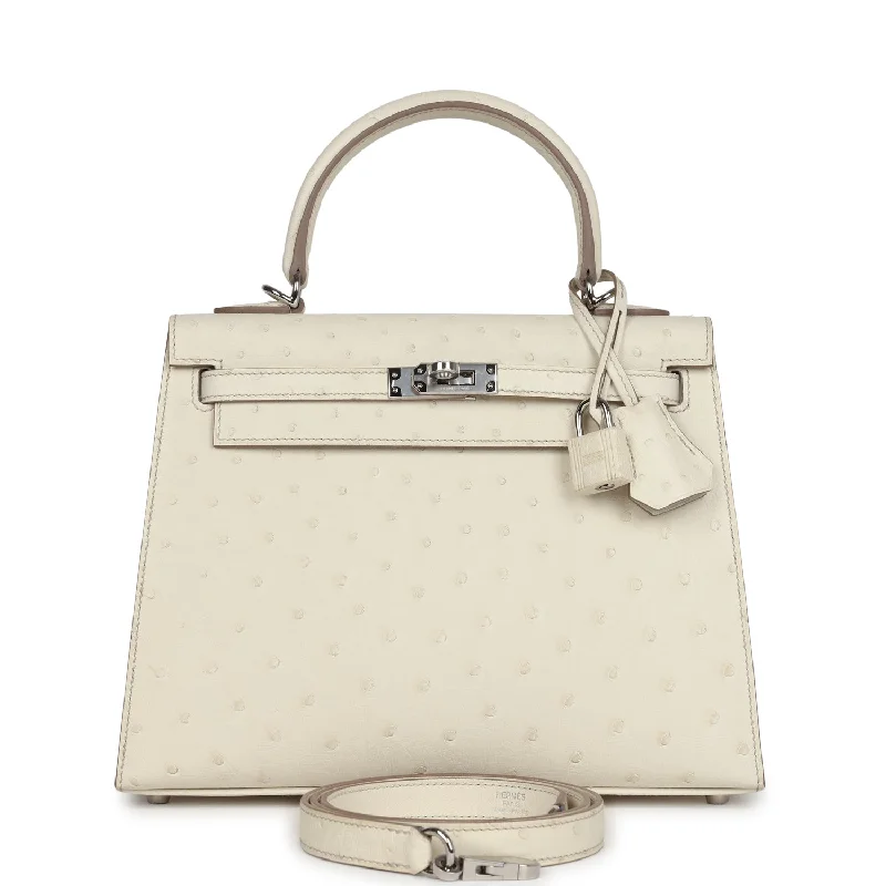 Hermes Kelly Sellier 25 Beton Ostrich Palladium Hardware