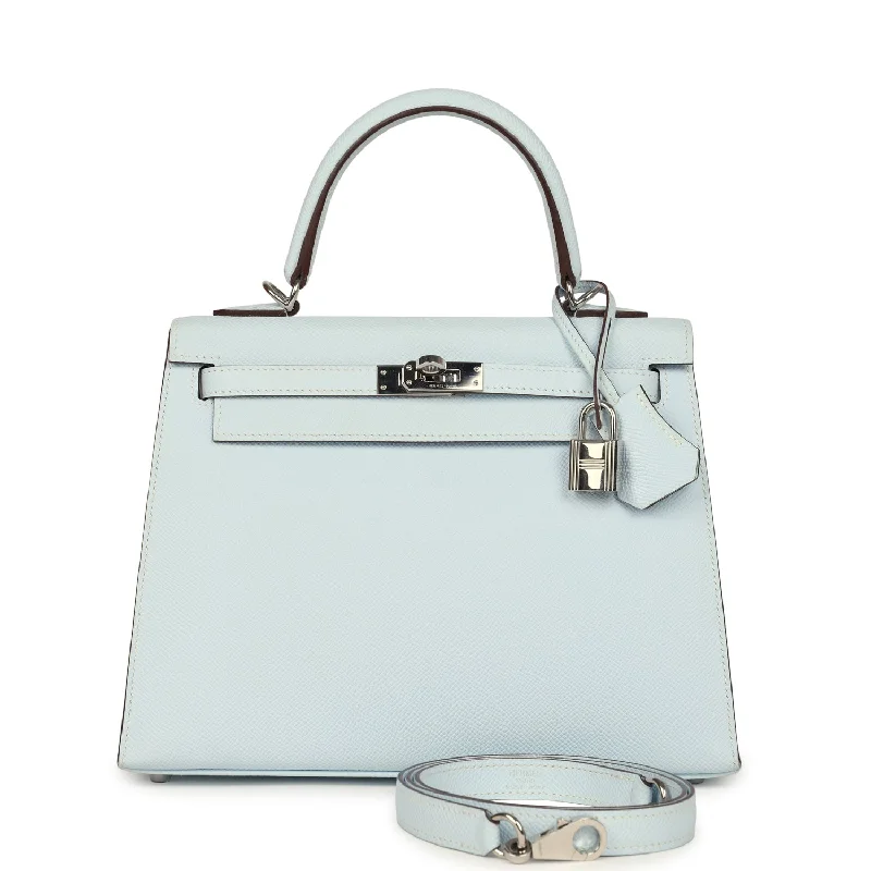 Pre-owned Hermes Kelly Sellier 25 Bleu Brume Epsom Palladium Hardware