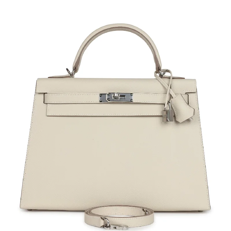 Hermes Kelly Sellier 32 Craie Epsom Palladium Hardware