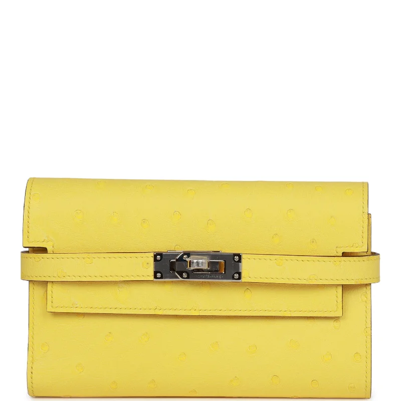 Hermes Medium Kelly Depliant Wallet Jaune Citron Ostrich Palladium Hardware