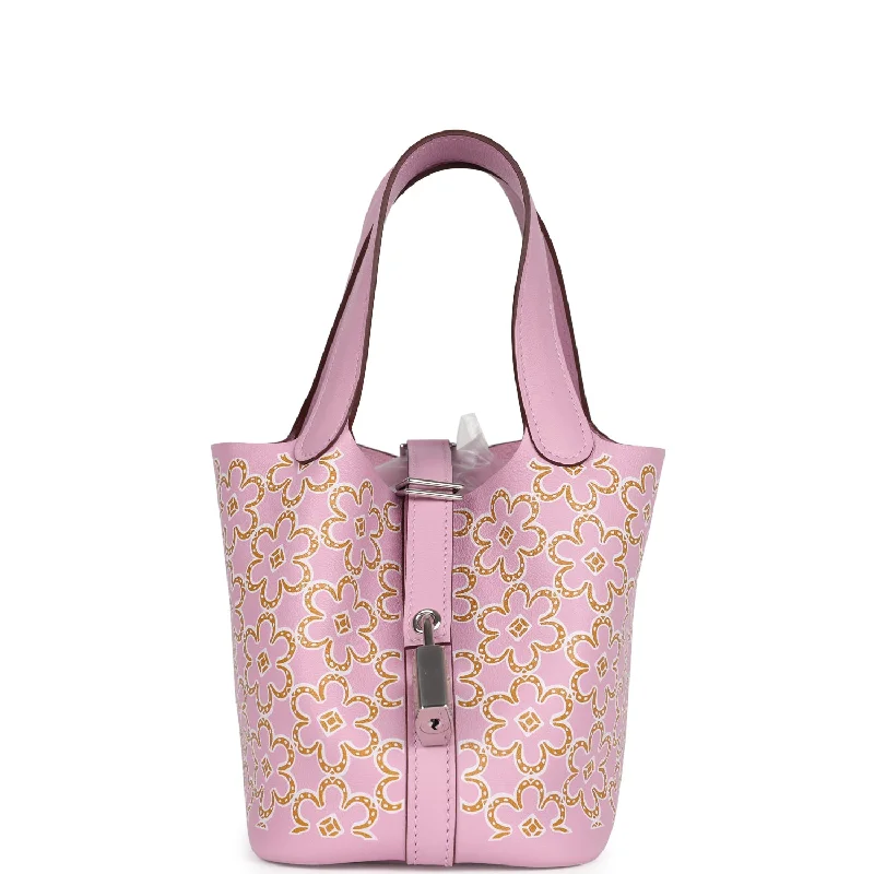 Hermes Micro Picotin Lock 14 "Lucky Daisy" Mauve Sylvestre Swift Palladium Hardware