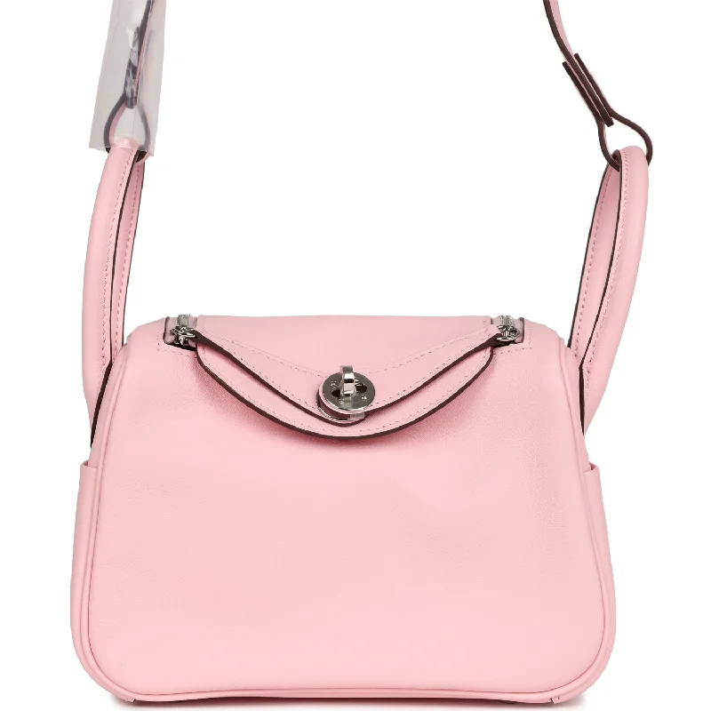 Hermes Mini Lindy Rose Sakura Swift Palladium Hardware