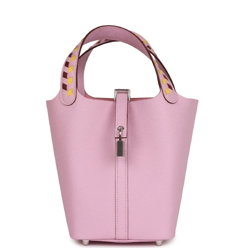 Hermes Picotin 18 Tressage De Cuir Mauve Sylvestre Epsom Palladium Hardware