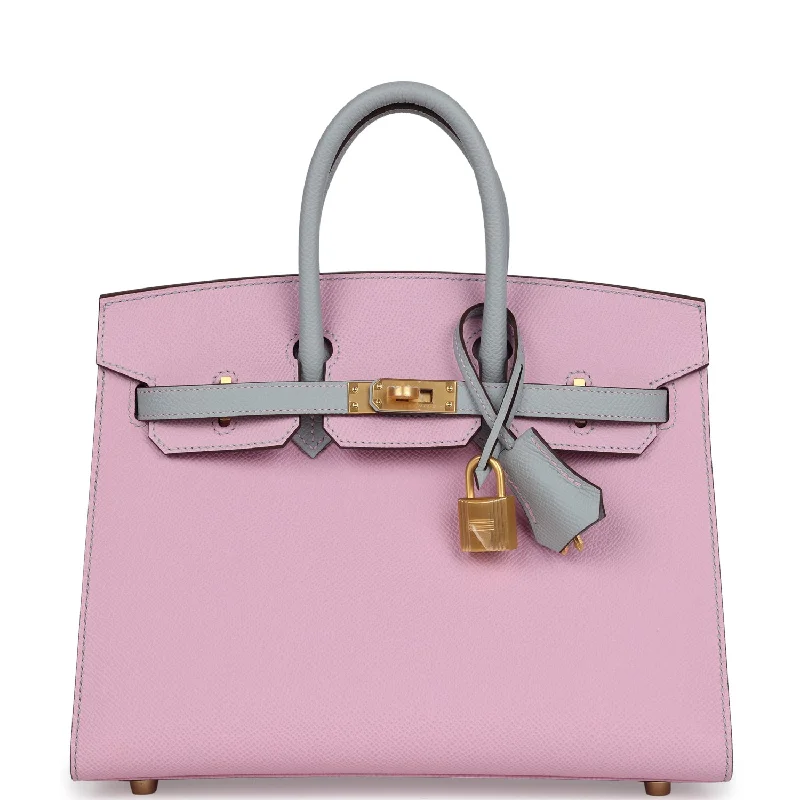 Hermes Special Order (HSS) Birkin 25 Mauve Sylvestre and Bleu Glacier Epsom Brushed Gold Hardware