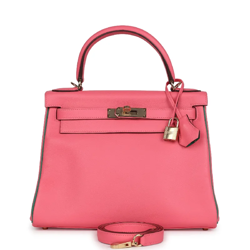 Hermes Special Order (HSS) Kelly Retourne 28 Rose Azalee and Vert Vertigo Swift Gold Hardware