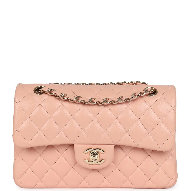 Pre-owned Chanel Small Classic Double Flap Light Pink Lambskin Gold Hardware