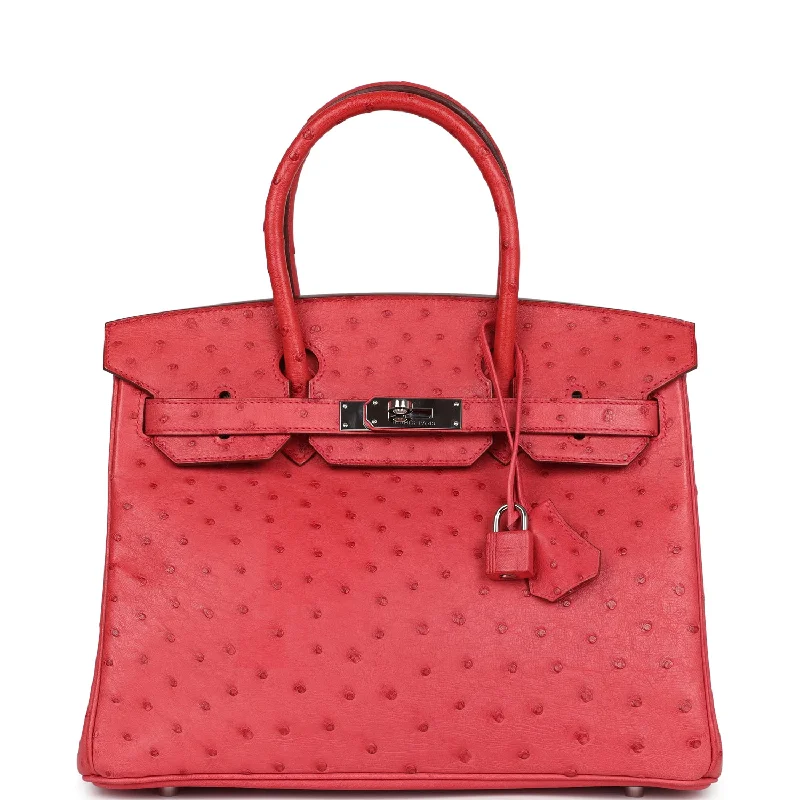 Pre-owned Hermes Birkin 30 Bougainvillea Ostrich Palladium Hardware