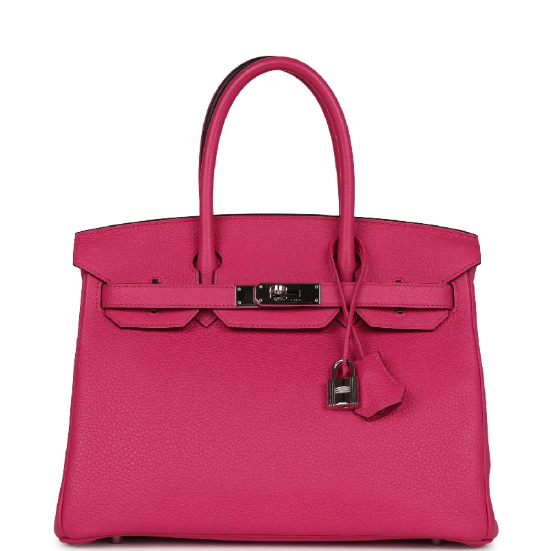 Pre-owned Hermes Birkin 30 Rose Shocking Clemence Palladium Hardware