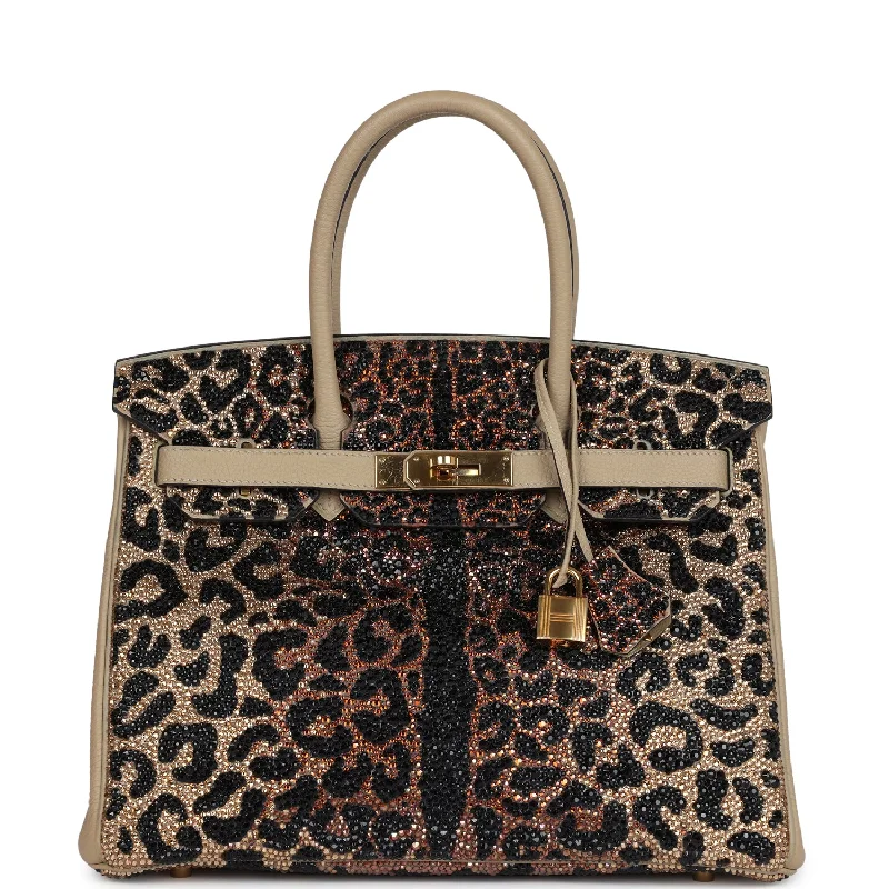 Custom Leopard Swarovski Crystal Hermes Birkin 30 Trench Togo Gold Hardware