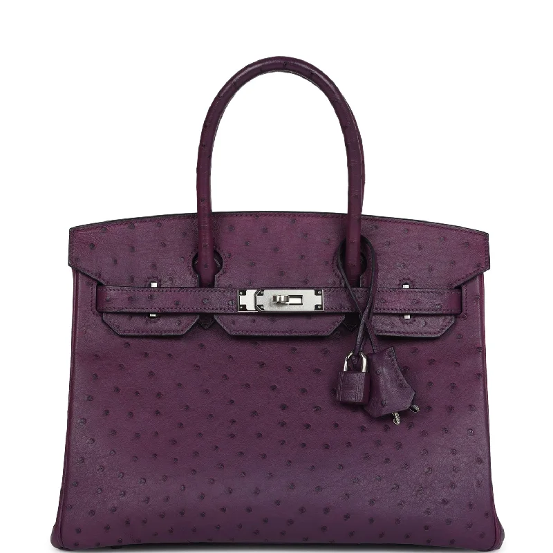 Pre-owned Hermes Birkin 30 Violet Ostrich Palladium Hardware