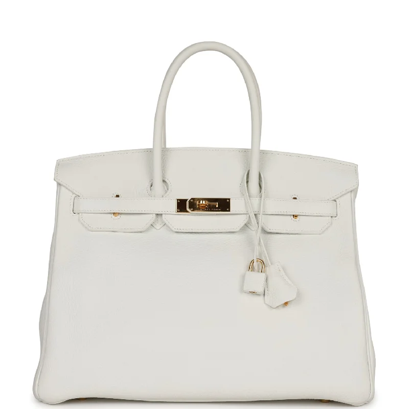 Pre-owned Hermes Birkin 35 White Clemence Gold Hardware