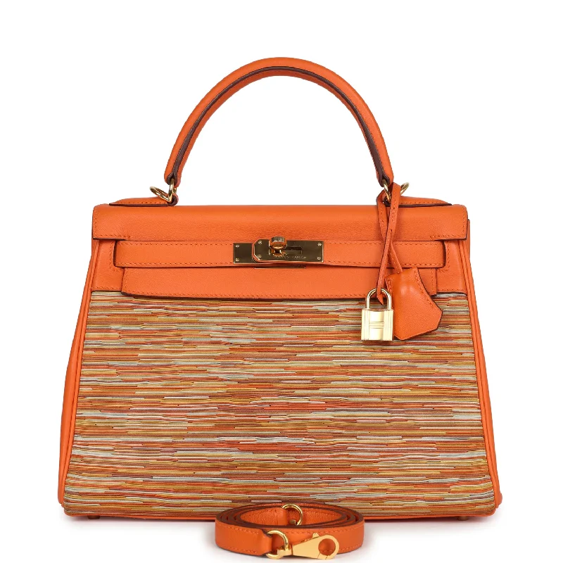 Pre-owned Hermes Kelly Retourne 28 Vibrato Orange EvercalfGold Hardware