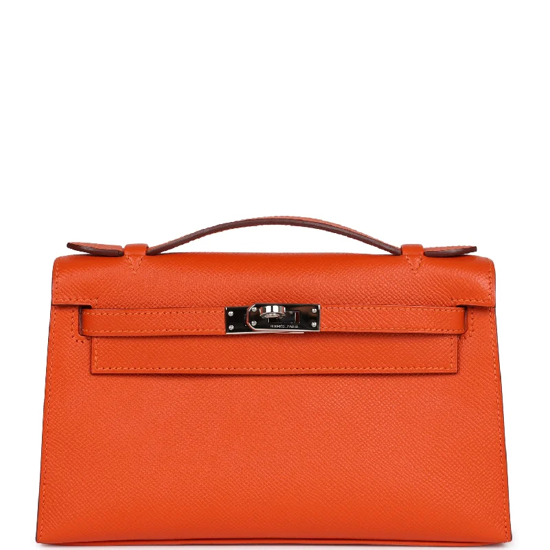 Pre-owned Hermes Kelly Pochette Feu Epsom Palladium Hardware