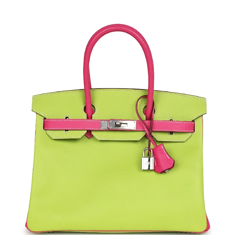 Pre-owned Hermes Special Order (HSS) Birkin 30 Kiwi and Rose Tyrien Epsom Palladium Hardware