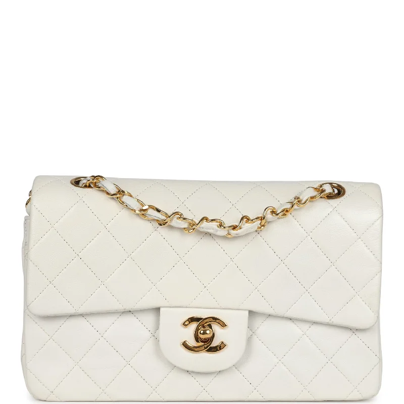 Vintage Chanel Small Classic Double Flap White Lambskin Gold Hardware