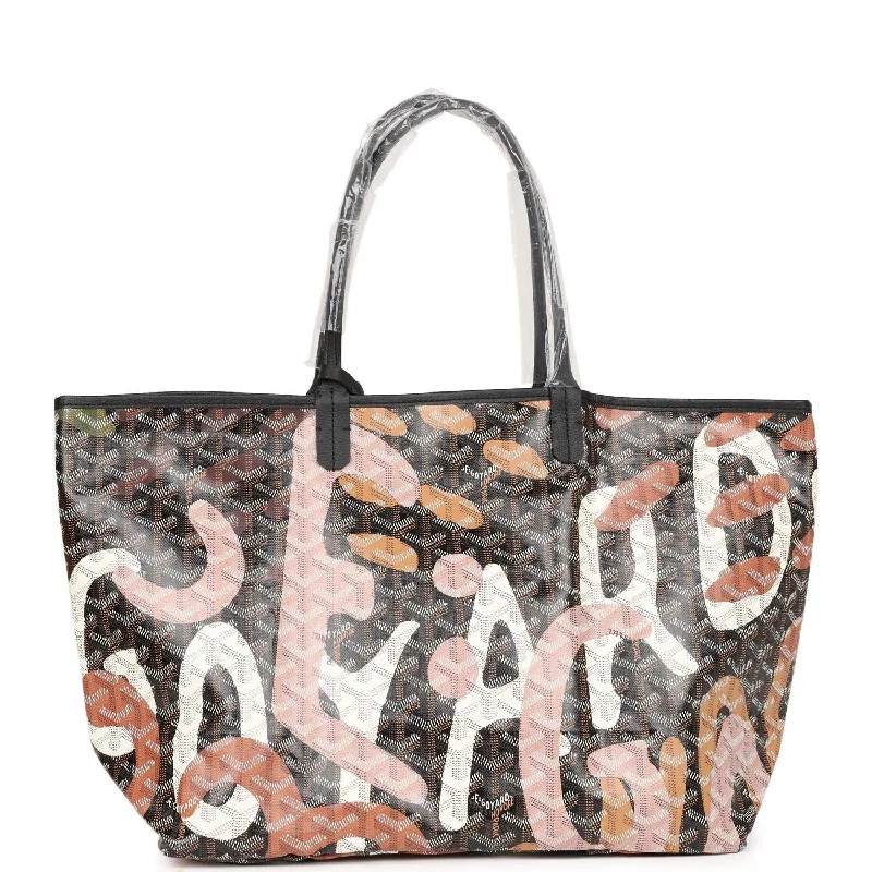 Goyard Limited Edition Black Goyardine Canvas Pink Lettres Camouflage St. Louis PM Tote Bag Palladium Hardware