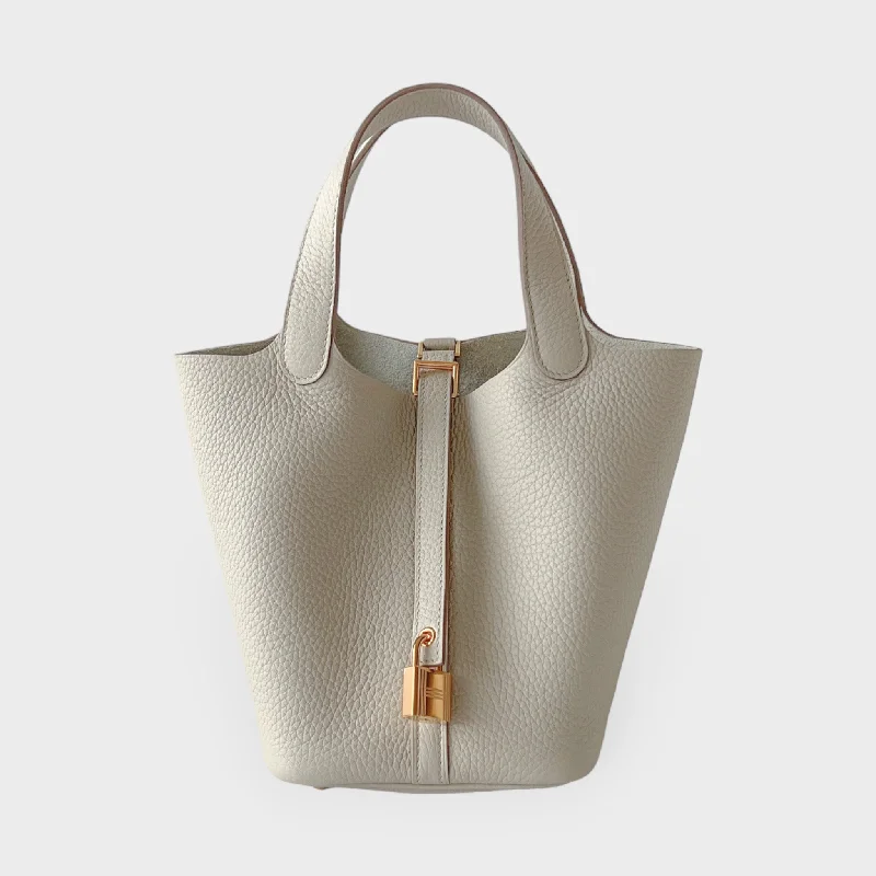 Hermes Picotin Lock Bag 18 In Beton Clemence Leather And Gold Hardware