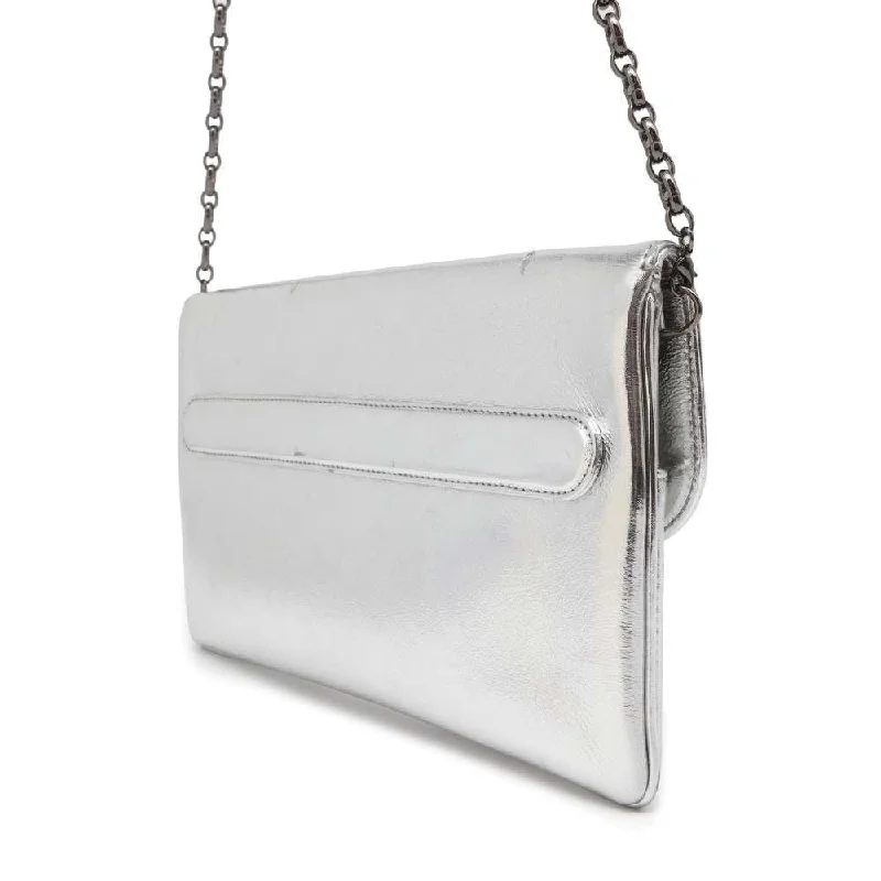 Dior Logo ChainClutch Silver Leather