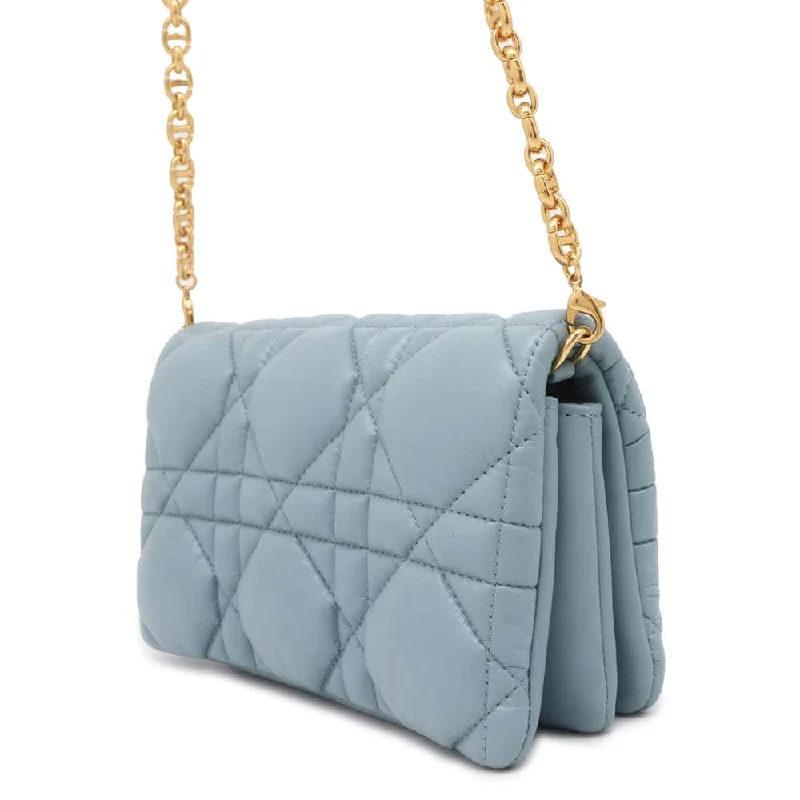 Dior Macrocannage Caro ChainShoulder Bag CloudBlue S5135UNGX Calf Leather Size Mini