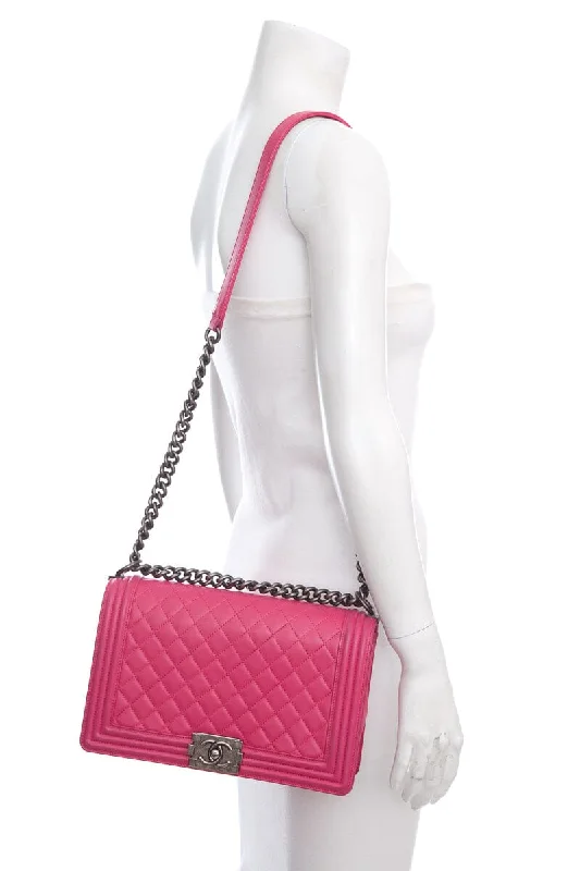 Chanel 2014 Hot Pink New Med Boy Bag Handbag