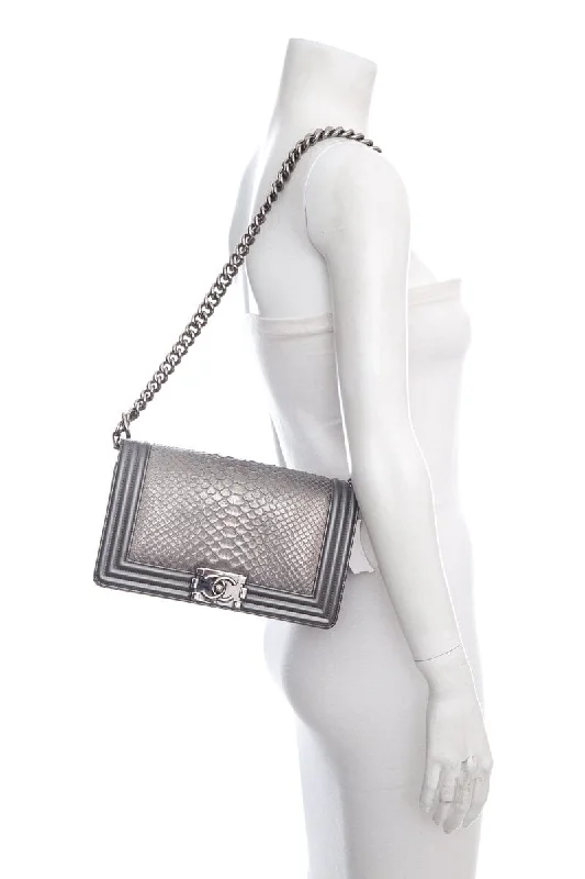 Chanel 2018 Silver Python Medium Boy Bag