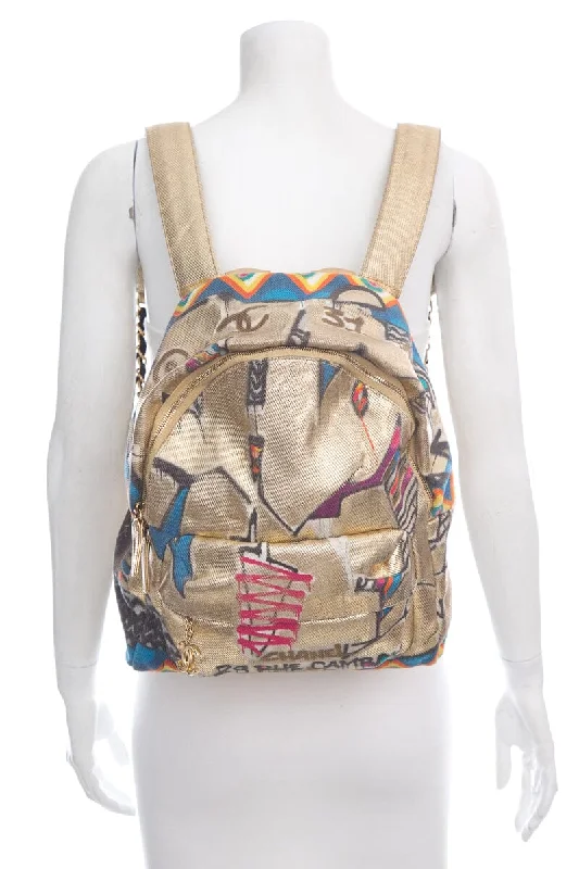 Chanel 2019 Gold Graffiti Paris-New York Street Spirit Backpack