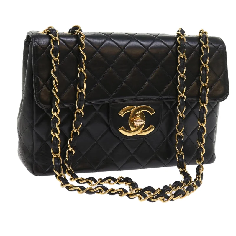 CHANEL Big Matelasse Chain Shoulder Bag Leather Black CC  fm2835