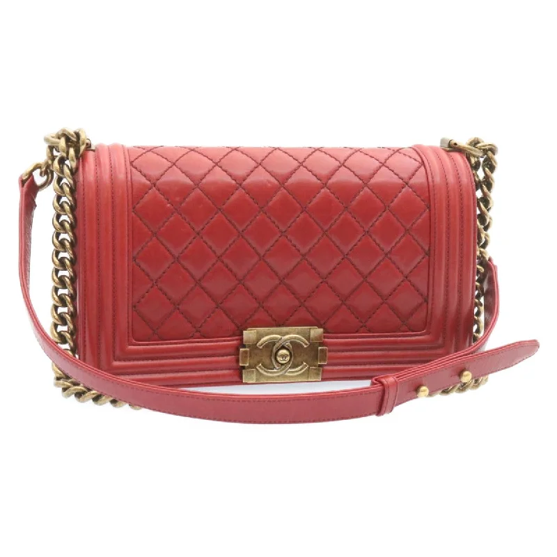 CHANEL Boy Chanel Matelasse Chain Flap Shoulder Bag Leather Red CC  knn010