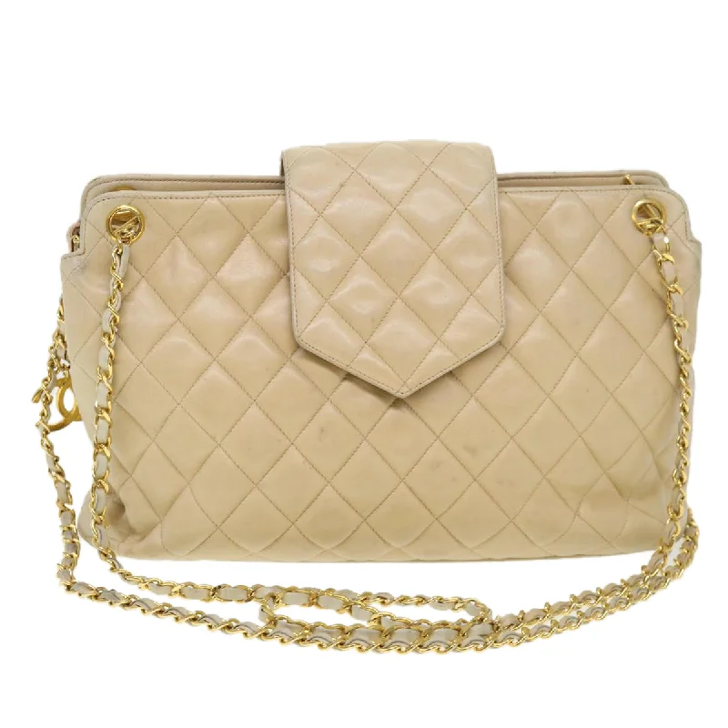 CHANEL Chain Shoulder Bag Lamb Skin Beige CC  38451