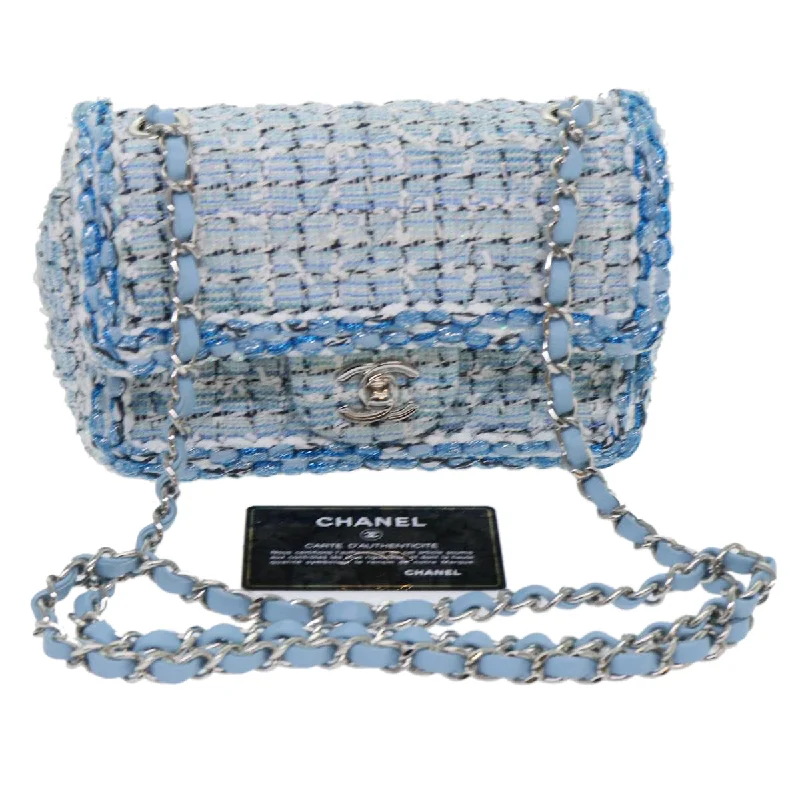 CHANEL Chain Shoulder Bag Tweed Blue CC  47496A