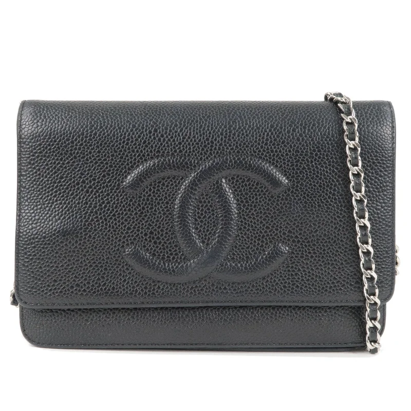 CHANEL Coco Mark Caviar Skin Chain Wallet Shoulder Bag A48654