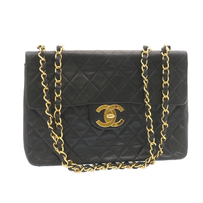 CHANEL Deca Matelasse Turn Lock Chain Shoulder Bag Lamb Skin Black CC ar5950A