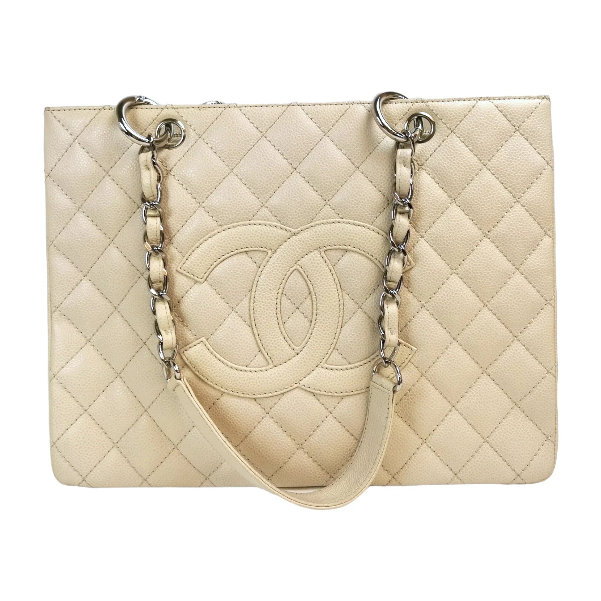 Chanel GST Beige Caviar Silver