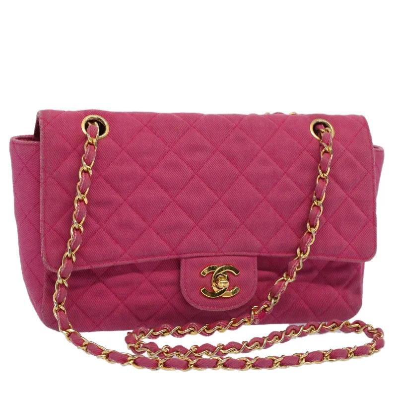 CHANEL Matelasse 25 Chain Flap Shoulder Bag Canvas Pink CC  51276A